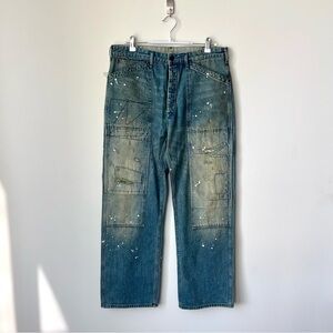 RRL Double Knee Patchwork Jeans Size 34 Paint Splatter Buckle Back Carpenter